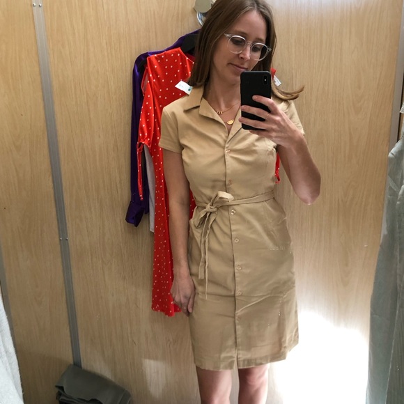 Vintage | Khaki Button Down Collared Mini Dress - Picture 7 of 13